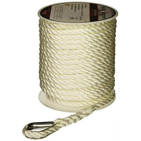 Extreme Max 1-2X100 WHITE TN 0.5 in.x 100 ft. BoatTector Twisted Nylon Anchor Line with Thimble