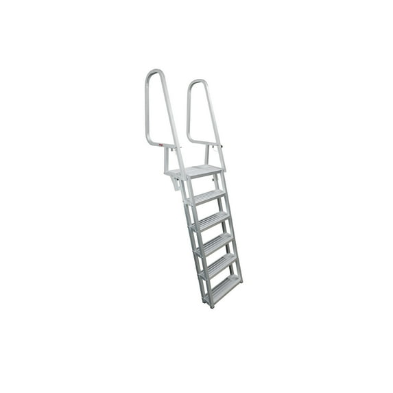 Extreme Max 3005.4122 Deluxe Aluminum Flip-Up Dock Ladder - 6-Step (18" x 5-3/8" Steps with 44" Railings) for Dock, Pools, Hot Tub