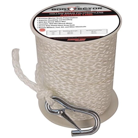 Extreme Max 3006.2072 BoatTector Hollow Braid MFP Anchor Line with Snap Hook - 3/8" x 100', White