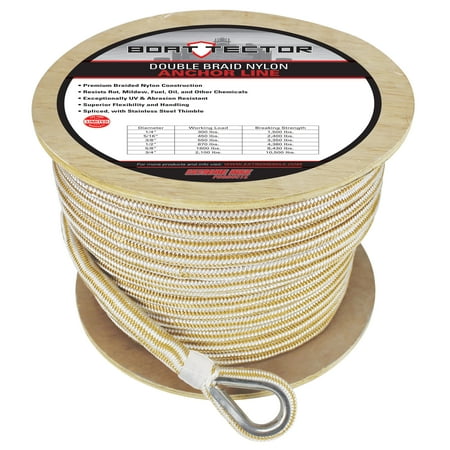 Extreme Max 3006.2349 BoatTector Premium Double Braid Nylon Anchor Line with Thimble - 3/4" x 600', White & Gold
