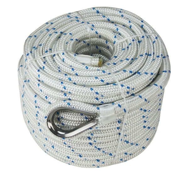 Extreme Max 3006.2538 BoatTector Double Braid Nylon Anchor Line with Thimble - 5/8" x 300', White w/ Blue Tracer