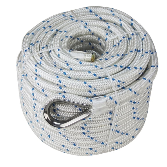 Extreme Max 3006.2544 BoatTector Double Braid Nylon Anchor Line with Thimble - 3/4" x 300', White w/ Blue Tracer