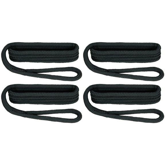Extreme Max 3006.3383 BoatTector Premium Double Braid Nylon Fender Line Value 4-Pack - 3/8" x 6', Black
