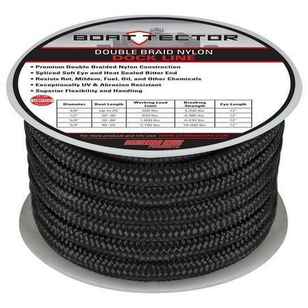Extreme Max 30062315 BoatTector Double Braid Nylon Dock Line - 3/4 x 50 Black 3