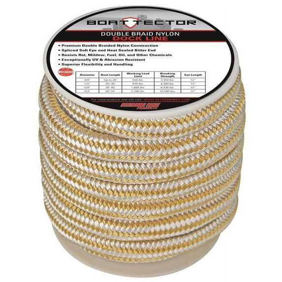 Extreme Max 3006.2321 BoatTector Double Braid Nylon Dock Line - 3/4" x 30', White & Gold