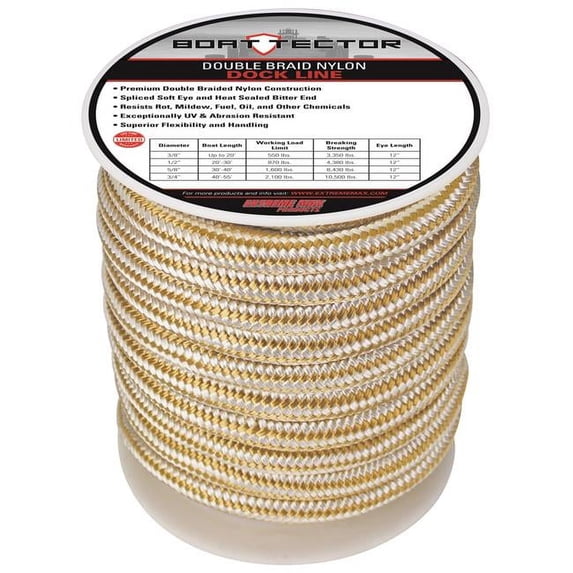 Extreme Max 30062329 BoatTector Double Braid Nylon Dock Line - 3/4 x 60 White