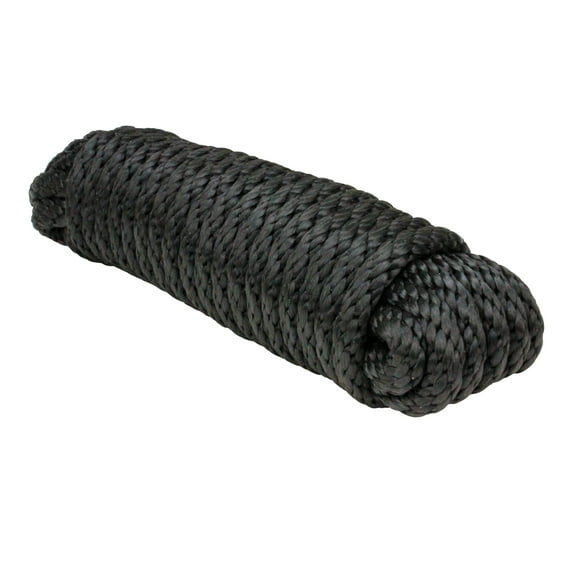 Extreme Max 3008.0028 Solid Braid MFP Utility Rope - 1/2" x 25', Black