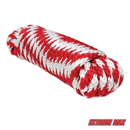 Extreme Max 3008.0163 Solid Braid MFP Utility Rope - 3/8" x 50', Red / White