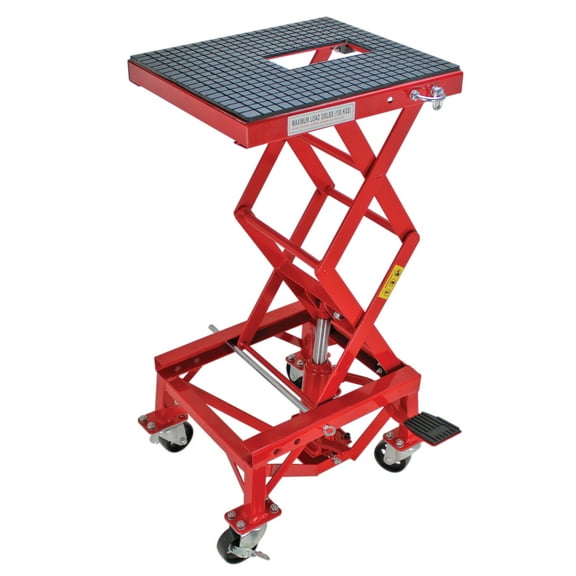 Extreme Max 5001.5083 Ultra-Stable Hydraulic Motorcycle Lift Table with Foot Pad Lift Function - Raises Bikes from 13.25" to 34", 300 lbs. Weight Capacity