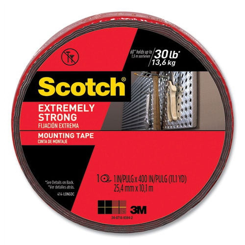 Extreme Mounting Tape, Permanent, Holds Up To 0.5 Lbs Per Inch, 1" X 11.1 Yds, Black | Bundle of 2 Rolls