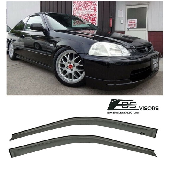 Extreme Online Store For 1996-2000 Honda Civic Coupe & Hatchback Models | EOS Visors Tape-On Style JDM Smoke Tinted Side Window Deflectors Rain Guard Hatch EM1 EK9 SI