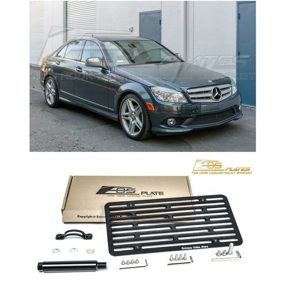 Extreme Online Store for 2008-2011 Mercedes Benz W204 C-Class No PDC Models (Does NOT Fit C63 AMG) | EOS Plate Version 2 Full Sized Front Bumper Tow Hook License Relocator Mount Bracket