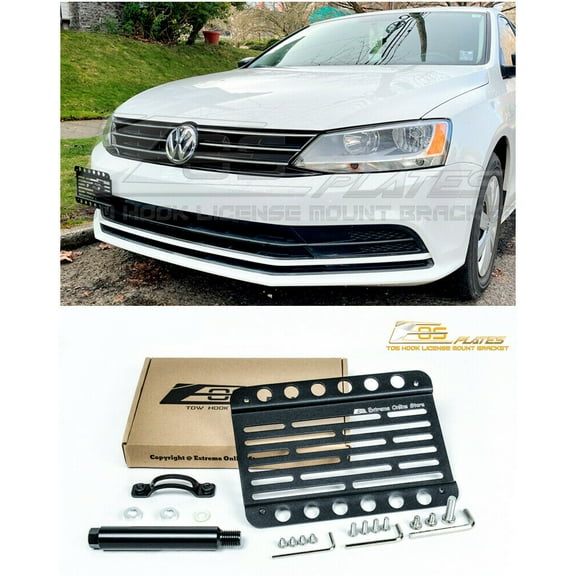 Extreme Online Store for 2015-2018 Volkswagen Jetta NCS New Compact Sedan SE | EOS Plate Version 1 Mid Sized Front Bumper Tow Hook License Relocator Mount Bracket Tow-277