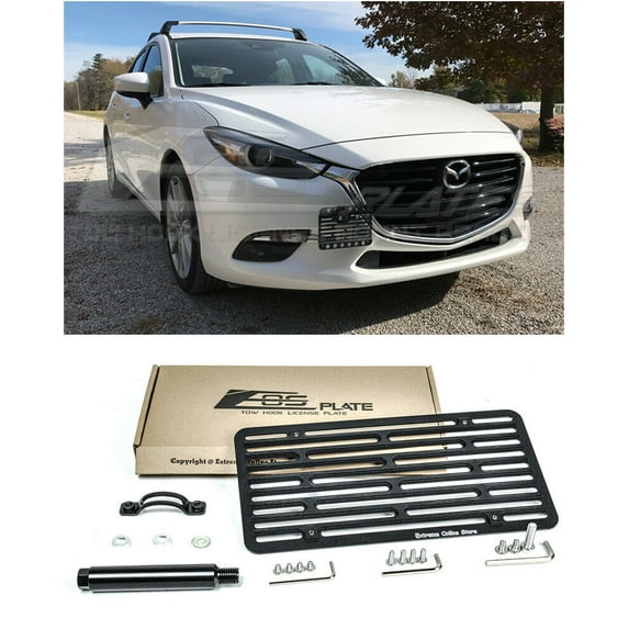 Extreme Online Store 2017-2018 Mazda 3 Mazda3 | EOS Plate Version 2 Full Sized Front Bumper Tow Hook License Relocator Mount Bracket 