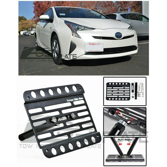 Extreme Online Store EOS Version 1 Mid Sized Front Bumper Tow Hook License Plate Relocator Mount Bracket 16-up Prius Prime 2016 2017 16 17
