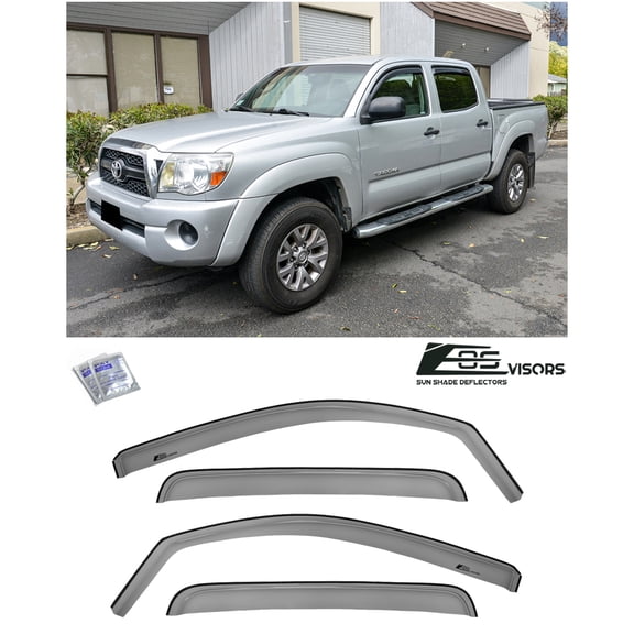 Extreme Online Store Fits All 2005-2015 Toyota Tacoma Double Cab Models | EOS Visors in-Channel Style Smoke Tinted Side Vents Window Deflectors Rain Guards