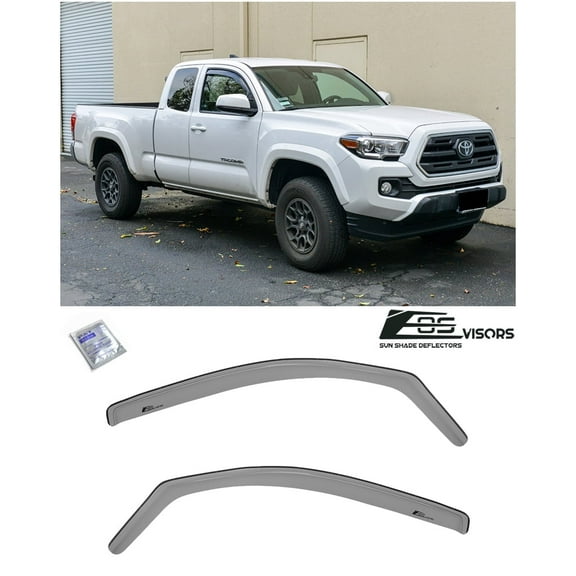 Extreme Online Store Fits All 2016-Present Toyota Tacoma Access Cab Models | EOS Visors in-Channel Style Smoke Tinted Side Vents Window Deflectors Rain Guards