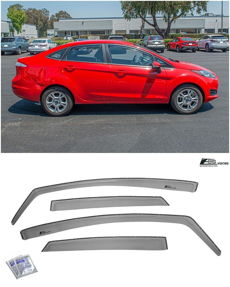 Extreme Online Store Fits ALL 2011-2019 Ford Fiesta Sedan Models | EOS Visors IN-CHANNEL Style SMOKE TINTED Side Vents Window Deflectors Rain Guards