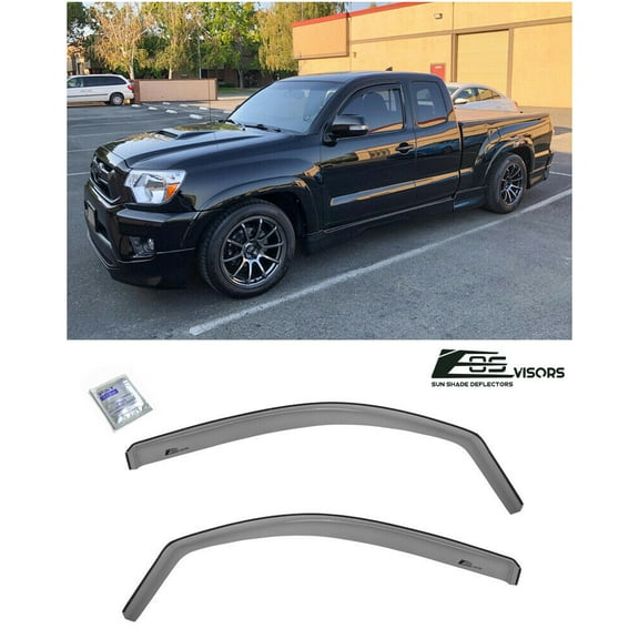 Extreme Online Store Replacement For 2005-2015 Toyota Tacoma Access Cab Models | EOS Visors IN-CHANNEL Style SMOKE TINTED Side Vents Window Deflectors Rain Guards