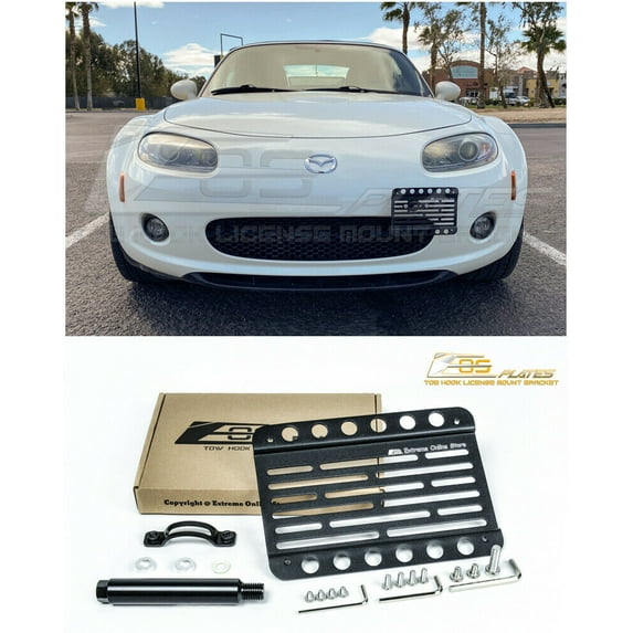 Extreme Online Store Replacement for 2006-2008 Mazda Miata NC | EOS Plate Version 1 Mid Sized Front Bumper Tow Hook License Relocator Mount Bracket Tow-226