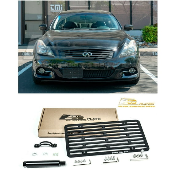 Extreme Online Store Replacement For 2008-2013 Infiniti G37 Coupe (Does NOT Fit IPL Models) | EOS Plate Version 2 Front Bumper Tow Hook License Relocator Mount Bracket Tow-136-V2 (Full Size)