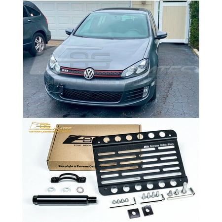 Extreme Online Store Replacement For 2010-2014 Volkswagen GTI MK6 | EOS Plate Version 1 Front Bumper Tow Hook License Plate Relocator Mount Bracket Tow-275 (Mid Size)