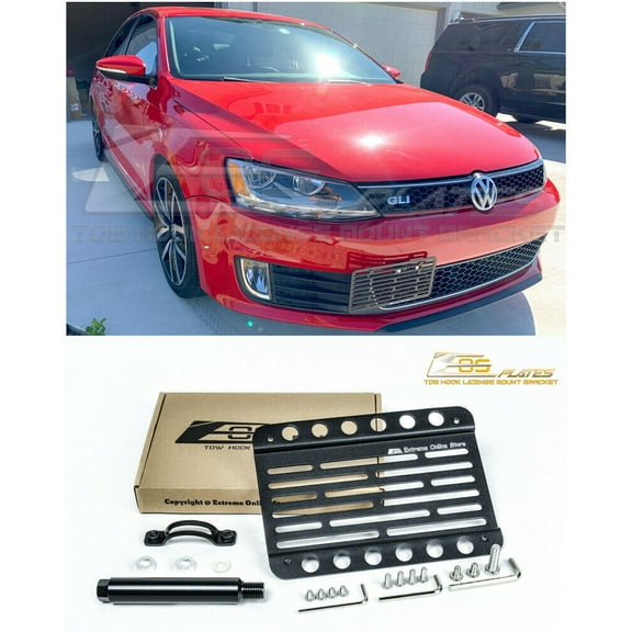 Extreme Online Store Replacement for 2011-2015 Volkswagen Jetta GLI | Version 1 Mid Sized Front Bumper Tow Hook License Plate Relocator Mount Bracket EOS Plate Tow-276