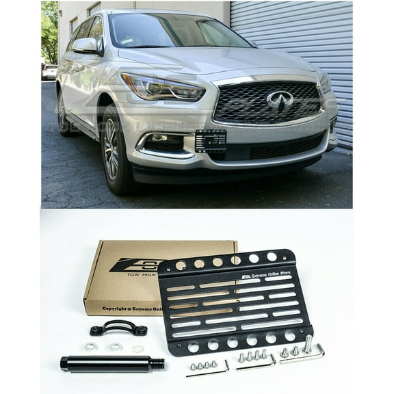 Extreme Online Store Replacement for 2013-2020 Infiniti QX60 | EOS Plate Version 1 Front Bumper Tow Hook License Relocator Mount Bracket Tow-309 (Mid Size)