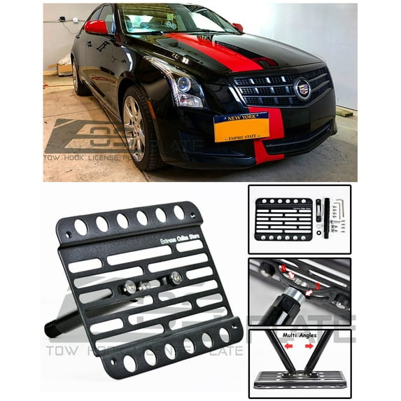 Extreme Online Store Replacement for 2013-Present Cadillac ATS NO PDC Models | EOS Plate Version 1 Mid Sized Front Bumper Tow Hook License Relocator Mount Bracket