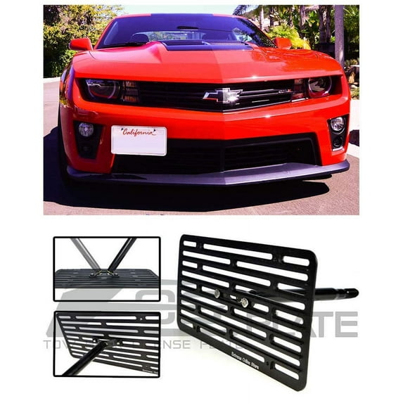 Extreme Online Store Replacement for 2014-2015 Chevrolet Camaro SS | EOS Plate Version 2 Full Sized Front Bumper Tow Hook License Plate Relocator Mount Bracket EOS Plate Tow-456-V2 