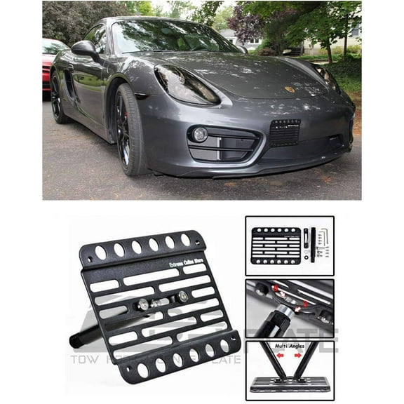 Extreme Online Store Replacement for 2014-2016 Porsche 981 Cayman No PDC Models | EOS Plate Version 1 Mid Sized Front Bumper Tow Hook License Relocator Mount Bracket Tow-040