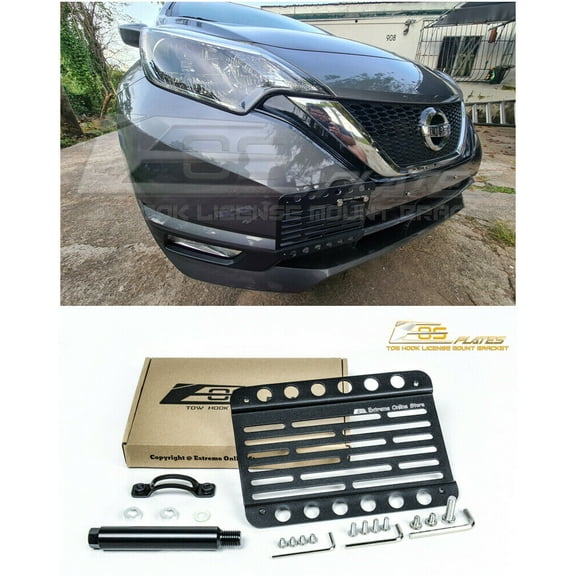 Extreme Online Store Replacement for 2014-Present Nissan Versa Note | EOS Plate Version 1 Mid Sized Front Bumper Tow Hook License Relocator Mount Bracket