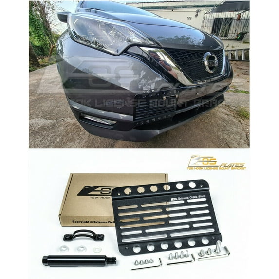 Extreme Online Store Replacement for 2014-Present Nissan Versa Note | EOS Plate Version 1 Mid Sized Front Bumper Tow Hook License Relocator Mount Bracket