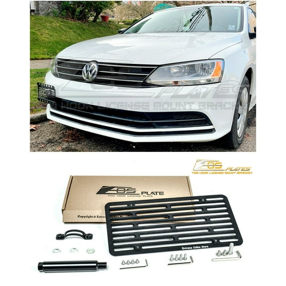 Extreme Online Store Replacement for 2015-2018 Volkswagen Jetta NCS New Compact Sedan SE | EOS Plate Version 2 Full Sized Front Bumper Tow Hook License Plate Relocator Mount Bracket Tow-277-V2