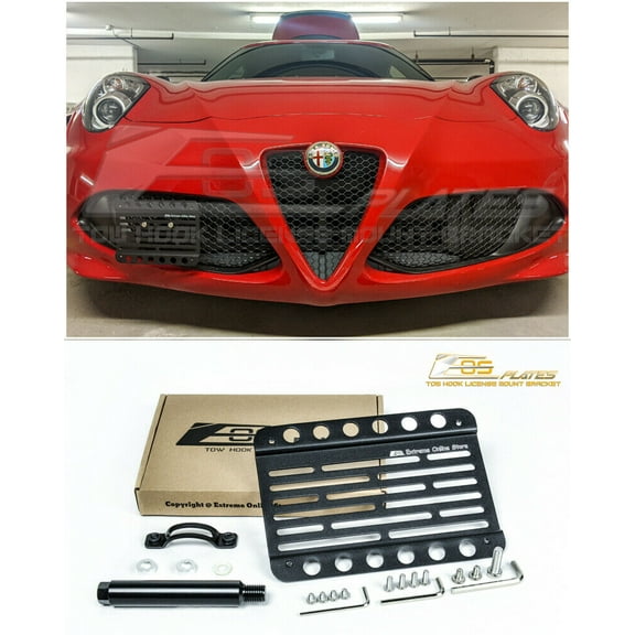 Extreme Online Store Replacement for 2015-Present Alfa Romeo 4C | EOS Plate Version 1 Mid Sized Front Bumper Tow Hook License Plate Relocator Mount Bracket