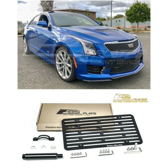 Extreme Online Store Replacement for 2016-Present Cadillac ATS-V | EOS Plate Version 2 Full Sized Front Bumper Tow Hook License Relocator Mount Bracket