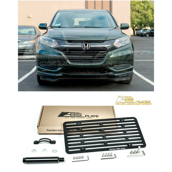 Extreme Online Store Replacement For 2016-Present Honda HR-V | EOS Plate Version 2 Front Bumper Tow Hook License Relocator Mount Bracket Tow-537-V2 ( Full Size )