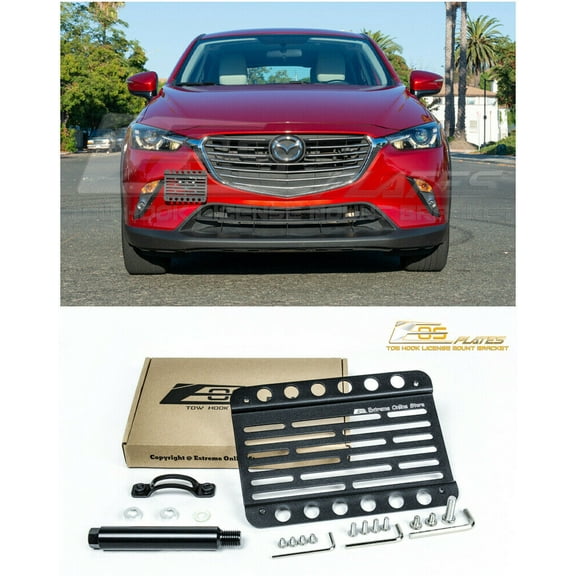 Extreme Online Store Replacement for 2016-Present Mazda CX-3 | EOS Plate Version 1 Mid Sized Front Bumper Tow Hook License Plate Relocator Mount Bracket Tow-529