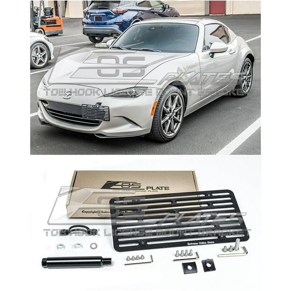 Extreme Online Store Replacement for 2016-Present Mazda Miata ND | EOS Plate Version 2 Full Sized Front Bumper Tow Hook License Relocator Mount Bracket