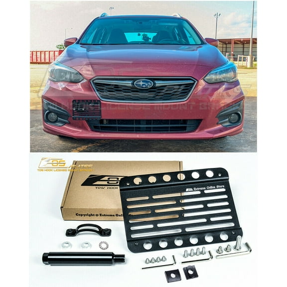 Extreme Online Store Replacement For 2017-Present Subaru Impreza Non Turbo Models | EOS Plate Version 1 Front Bumper Tow Hook License Relocator Mount Bracket Tow-437 (Mid Size)
