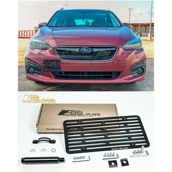 Extreme Online Store Replacement For 2017-Present Subaru Impreza Non Turbo Models | EOS Plate Version 2 Front Bumper Tow Hook License Relocator Mount Bracket Tow-437-V2 (Full Size)