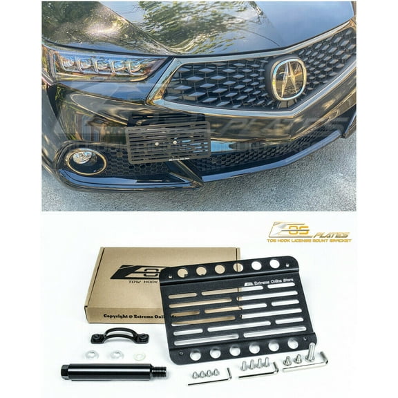 Extreme Online Store Replacement for 2018-2020 Acura TLX | EOS Plate Version 1 Mid Sized Front Bumper Tow Hook License Plate Relocator Mount Bracket