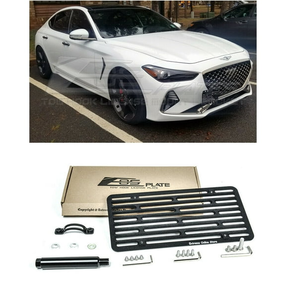 Extreme Online Store Replacement for 2018-2020 Hyundai Genesis G80 Sport Sedan Models | EOS Version 2 Full Sized Front Bumper Tow Hook License Plate Relocator Mount Bracket