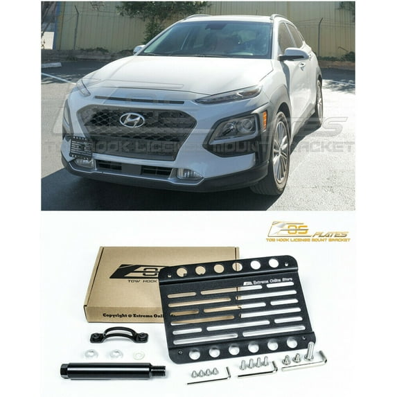 Extreme Online Store Replacement for 2018-Present Hyundai Kona | EOS Plate Version 1 Mid Sized Front Bumper Tow Hook License Plate Relocator Mount Bracket Tow-531