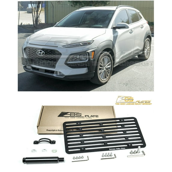 Extreme Online Store Replacement for 2018-Present Hyundai Kona Models | EOS Plate Version 2 Full Sized Front Bumper Tow Hook License Plate Relocator Mount Bracket Tow-531-V2