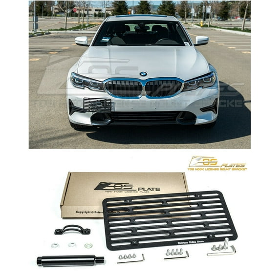 Extreme Online Store Replacement for 2019-Present BMW G20 3-Series Base Bumper Models | EOS Plate Version 2 Full Sized Front Bumper Tow Hook License Relocator Mount Bracket 