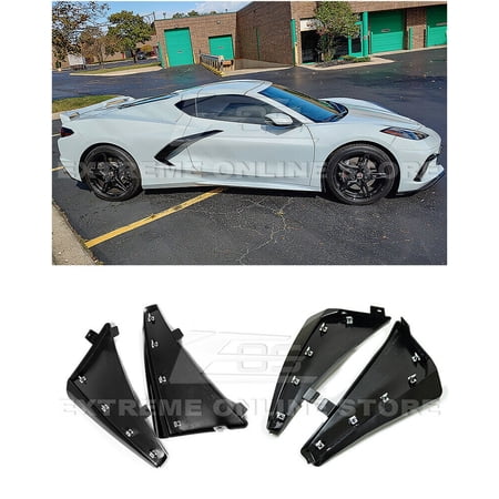 Extreme Online Store Replacement for 2020-Present Chevrolet Corvette C8 All Models | GM Factory XL Extended Style Painted Carbon Flash Metallic Front & Rear Side Splash Guards Mud Flap Pair