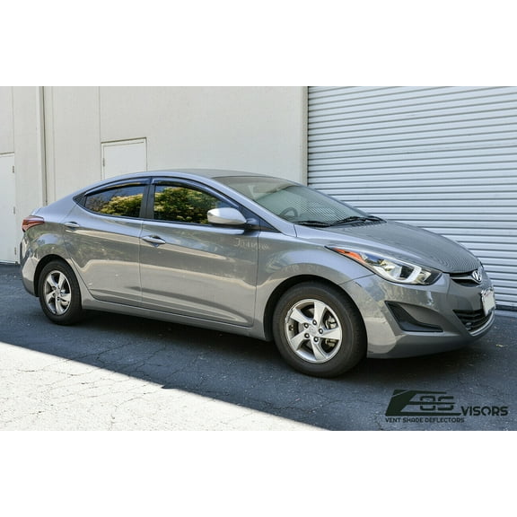 Extreme Online Store Replacement For 2013-2016 Hyundai Elantra | EOS Visors Tape-On Style SMOKE TINTED Side Vents Rain Guard Window Deflectors