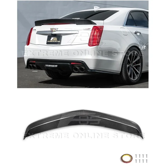 Extreme Online Store Replacement For 2016-Present Cadillac CTS-V | EOS Carbon Package Style Rear Bumper CARBON FIBER Trunk Lid Spoiler Wing Lip