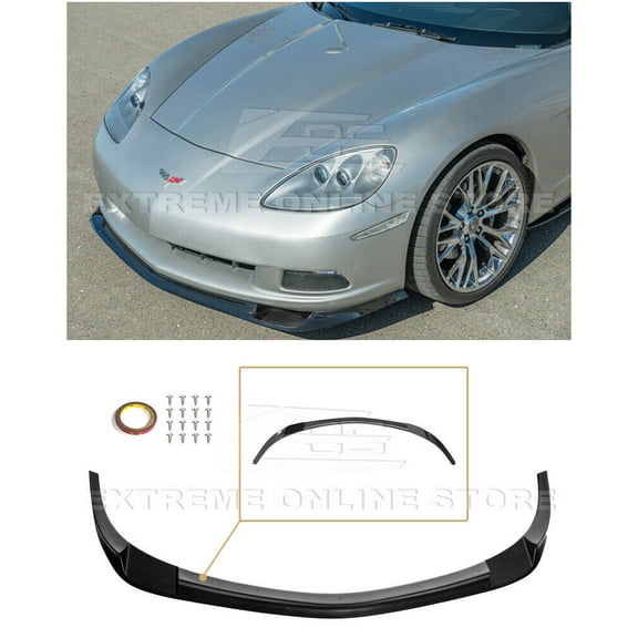 Extreme Online Store Replacement for 2005-2013 Chevrolet Corvette C6 Base Models | ZR1 Style ABS Plastic Primer Black Front Bumper Lower Lip Splitter